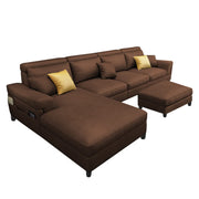 Blakey 6 Seater L Shape Sofa with Ottoman for Living Room (Brown Sued Fabric) Left Side