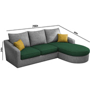 Shrank Round Lounger L Shape 4 Seater Sofa Set for Living Room (Green Grey) Fabric Sofa | RHS