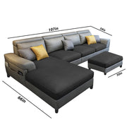 Blakey 6 Seater L Shape Sofa with Ottoman for Living Room (Black Grey Fabric) Left Side