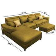 Blakey 6 Seater L Shape Sofa with Ottoman for Living Room (Yellow Sued Fabric) Left Side