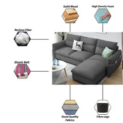 Andon 4 Seater L Shape Sofa Set for Living Room (Dark Grey Fabric) Left Side Sofa