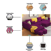 Minta LHS 8 Seater L Shape Sofa Set with Ottoman & 2 Puffy for Living Room (Green Fabric)