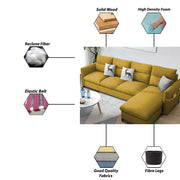 Andon 6 Seater L Shape Sofa Set for Living Room (Yellow Fabric) Right Side Sofa