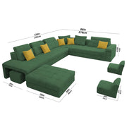 Casaling Urban Modern U-Shaped Sectional Sofa Set with Storage | 9 Seater Sofa Couch with Ottoman | Wooden Frame | Premium Colour Fabric | for Living Room & Guest Hall in (Black Colour)