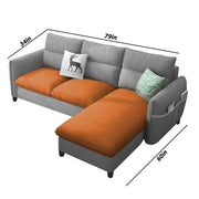 Andon 4 Seater L Shape Sofa Set for Living Room (Orange Grey Fabric) Right Side Sofa
