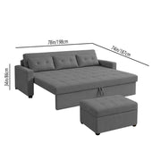 Casaliving Treshta 3 Seater with Ottomon Pull-Out Sofa Cum Bed (Black Color) Premium Fabric Sofa Set for Living Room | Bedroom