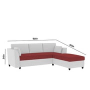Blustin RHS 4 Seater L Shape Sofa Set for Living Room (Maroon Grey Fabric) Premium Fabric Sofa