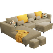 Minta LHS 8 Seater L Shape Sofa Set with Ottoman & 2 Puffy for Living Room (Green Fabric)
