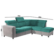 Nanzy 4 Seater L Shape Sofa Set for Living Room | Colour (Turquise Grey) Right Side