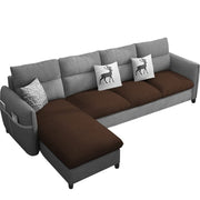 Andon 6 Seater L Shape Sofa Set for Living Room (Black Grey Fabric) Left Side Sofa