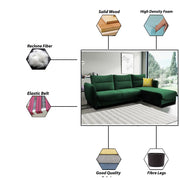 Stella LHS 4 Seater L Shape Sofa Set for Living Room (Green) Premium Velvet Fabric Sofa