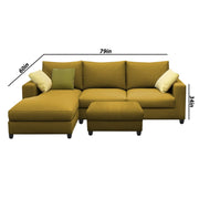 Rihan 4 Seater L Shape Sofa Set with Ottoman for Living Room (Yellow Fabric) Left Side Sofa