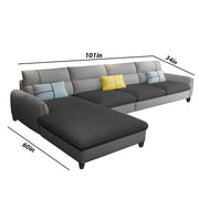 Francis 6 Seater Sofa Set for Living Room (Black Grey Fabric) Left Side Sofa