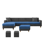 Casaliving Garcia 8 Seater RHS L Shape Sofa Set with Ottoman & 2 Puffy for Living Room (Grey Colour Fabric) Premium Fabric Sofa