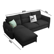 Andon 4 Seater L Shape Sofa Set for Living Room (Black Fabric) Left Side Sofa