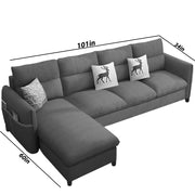 Andon 6 Seater L Shape Sofa Set for Living Room (Black Grey Fabric) Left Side Sofa