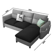 Andon 4 Seater L Shape Sofa Set for Living Room (Black Grey Fabric) Right Side Sofa