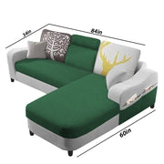 Amanda RHS 4 Seater L Shape,Sofa Set for Living Room (Green Grey Fabric)