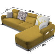 Amanda RHS 6 Seater L Shape,Sofa Set for Living Room (Yellow Fabric)
