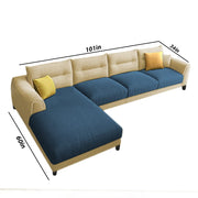 Hazer 6 Seater Sofa Set for Living Room (Cream Blue Fabric) Left Side Sofa