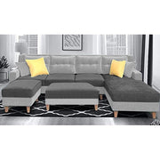 Casaliving Mallan RHS 8 Seater L Shape Sofa Set with Ottoman for Living Room (Blue Grey Fabric)