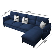 Andon 6 Seater L Shape Sofa Set for Living Room (Blue Fabric) Yellow Side Sofa