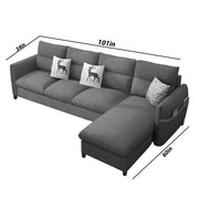 Andon 6 Seater L Shape Sofa Set for Living Room (Black Grey Fabric) Left Side Sofa