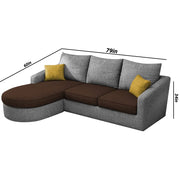 Shrank Round Lounger L Shape 4 Seater Sofa Set for Living Room (Brown Grey) Fabric Sofa | LHS