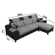 Miyami RHS 4 Seater L Shape Set for Living Room (Grey & Black Fabric)