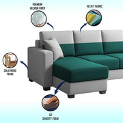 Aden LHS 6 Seater L Shape Sofa Set with 2 Puffy for Living Room (Pine Grey Colour Fabric) Premium Fabric Sofa Set for Living Room