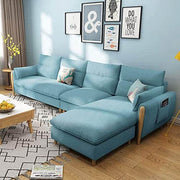 Hudson RHS 5 Seater L Shape Sofa Set for Living Room (Blue Fabric)