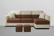 Aden RHS 4 Seater L Shape Sofa Set with 2 Puffy for Living Room (Cream Brown Colour Fabric) Premium Fabric Sofa Set for Living Room