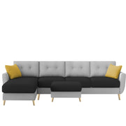 Lizel LHS 6 Seater L Shape Sofa Set with Center Table for Living Room (Black Grey Fabric) Premium Velvet Fabric Sofa