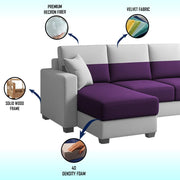 Aden RHS 4 Seater L Shape Sofa Set with 2 Puffy for Living Room (Purple Grey Colour Fabric) Premium Fabric Sofa Set for Living Room