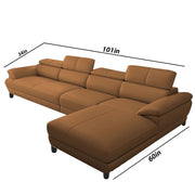 Amok 6 Seater L Shape Sofa Set for Living Room (Brown Leathertte) Right Side