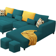 Minta LHS 8 Seater L Shape Sofa Set with Ottoman & 2 Puffy for Living Room (Green Fabric)