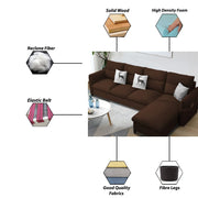 Andon 6 Seater L Shape Sofa Set for Living Room (Black Grey Fabric) Left Side Sofa