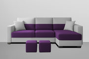 Aden RHS 4 Seater L Shape Sofa Set with 2 Puffy for Living Room (Purple Grey Colour Fabric) Premium Fabric Sofa Set for Living Room