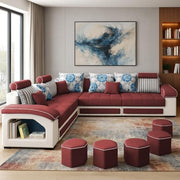 Casaliving Yamir Modern U-Shaped Sectional Sofa Set with Storage, 9 Seater, Sofa Couch with 4 Puffy for Hall Guest Room (Blue & Grey) Premium Fabric Sofa Set