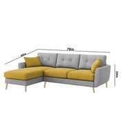 Lizel LHS 4 Seater L Shape Sofa Set for Living Room (Yellow Grey Fabric) Premium Velvet Fabric Sofa
