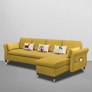 Ventos RHS 6 Seater L Shape Sofa Set for Living Room (Yellow Colour) Premium Velvet Fabric