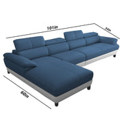 Amok 6 Seater L Shape Sofa Set for Living Room (Blue Grey Leathertte) Left Side