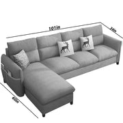 Andon 6 Seater L Shape Sofa Set for Living Room (Black Grey Fabric) Left Side Sofa