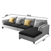 Delton RHS 6 Seater L Shape Sofa Set for Living Room (Black Grey) Premium Fabric