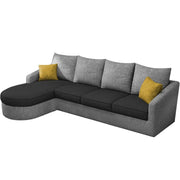 Shrank Round Lounger L Shape 6 Seater Sofa Set for Living Room (Black Grey) Fabric Sofa | LHS