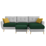 Lizel RHS 4 Seater L Shape Sofa Set with Center Table for Living Room (Green Grey Fabric) Premium Velvet Fabric Sofa