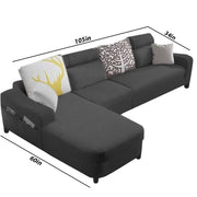 Amanda LHS 6 Seater L Shape,Sofa Set for Living Room (Black Fabric)