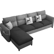 Andon 6 Seater L Shape Sofa Set for Living Room (Black Grey Fabric) Left Side Sofa
