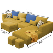 Minta LHS 8 Seater L Shape Sofa Set with Ottoman & 2 Puffy for Living Room (Green Fabric)