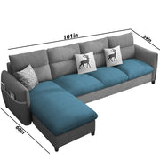 Andon 6 Seater L Shape Sofa Set for Living Room (Black Grey Fabric) Left Side Sofa